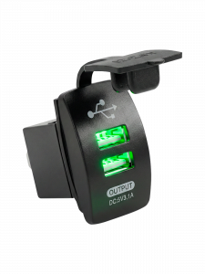 Гнездо розетка USB с зеленой подсветкой 12-24В TDS TS-CAU46